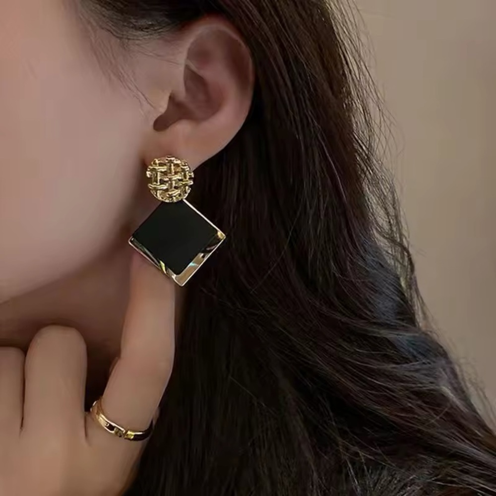Double Color Rhombus Shape Dangle Earrings for Women - Picture 3 of 4